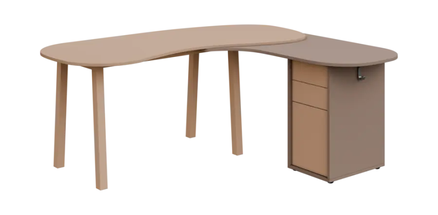 RGY 01 P stůl kancelářský, rohový, pravý, masivní dřevěná podnož, deska 18 mm, široký 1840 mm, neutrální